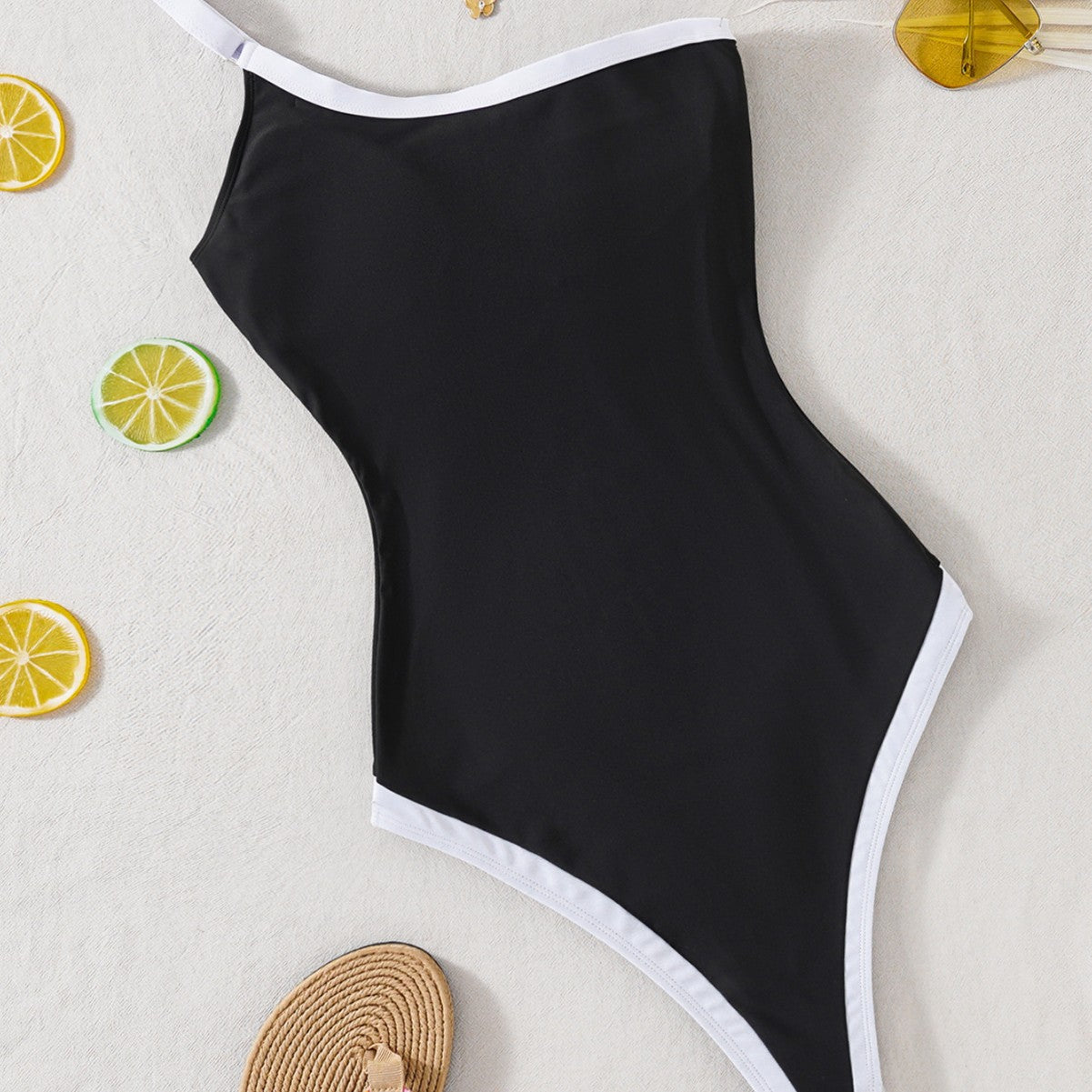 One Shoulder Color Block Design Swimsuit