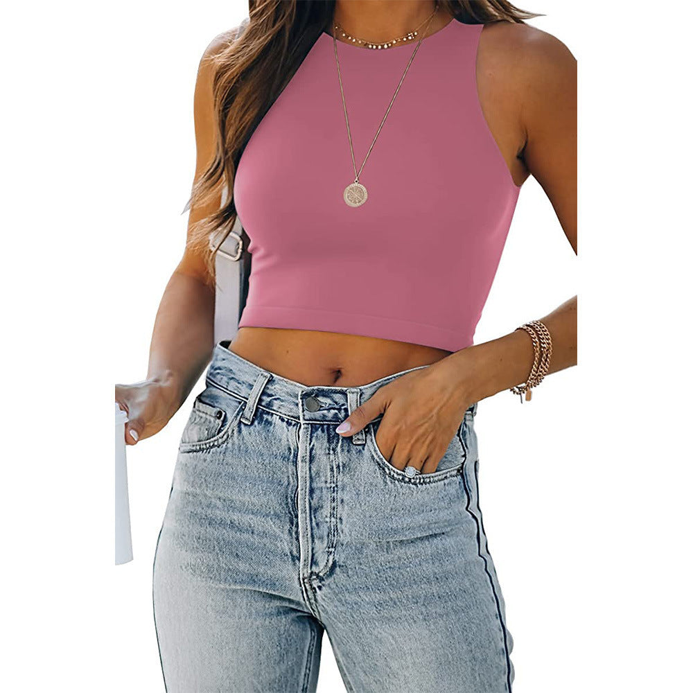 European And American Sleeveless Round Neck Racer Vest T Shirt Outside
