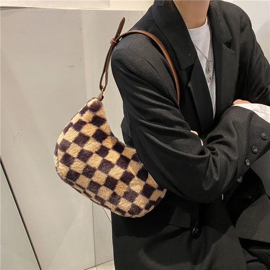 Hairy Lattice Fashion Foreign Trade Export Underarm Bag
