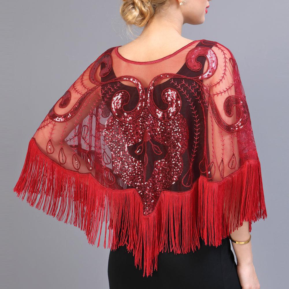 Loose Tassel Top Blouse Shawl Sequined Mesh Sequined Cloak See-through Small Outer Build