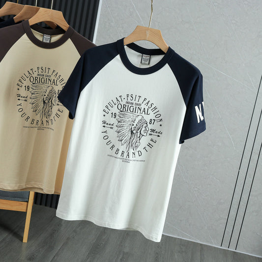 Amerikansk Casual Bomuld Vasket Børstet Halværme T-shirt