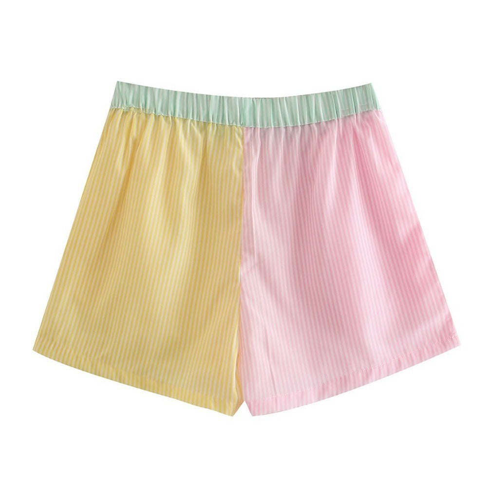 Colorblock High-waist Striped Elastic High-waist Slacks