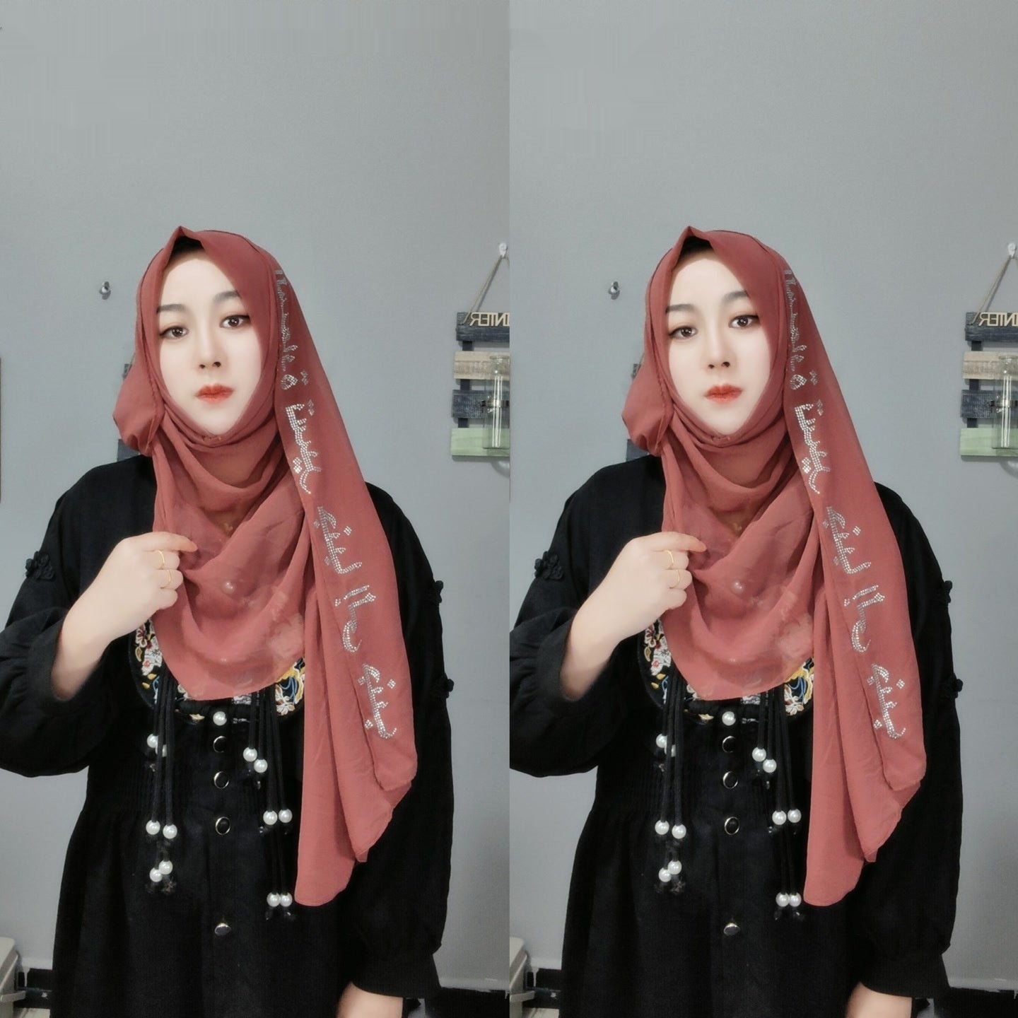 Letter New Pearl Chiffon Fabric Scarf