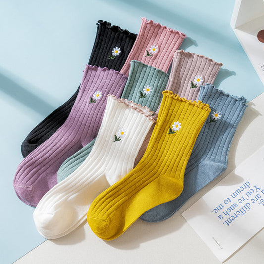 Women's Tube Socks Thin Ins Tide Small Daisy Japanese Cute