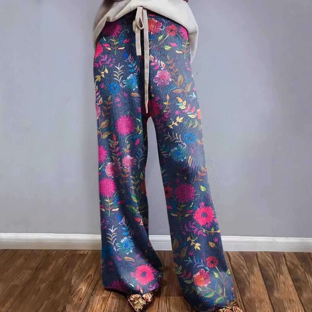 D Printed European And American Leisure Wide Leg Sports European And American Trousers