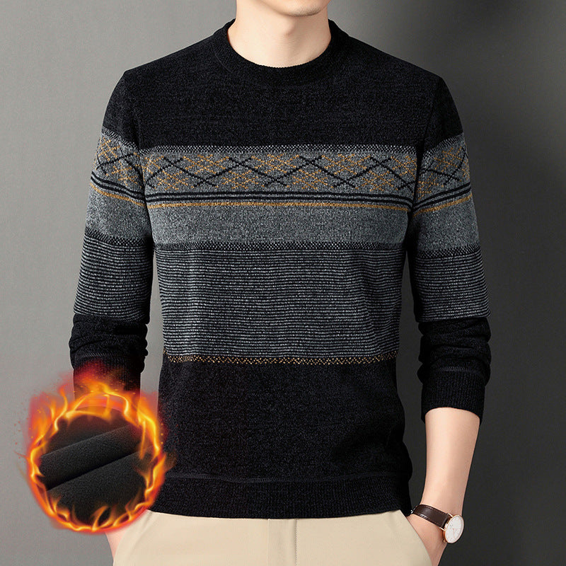 Chenille Fløjl Polstret Sweater Midaldrende Mænds Tøj Tyk Varm Jacquard