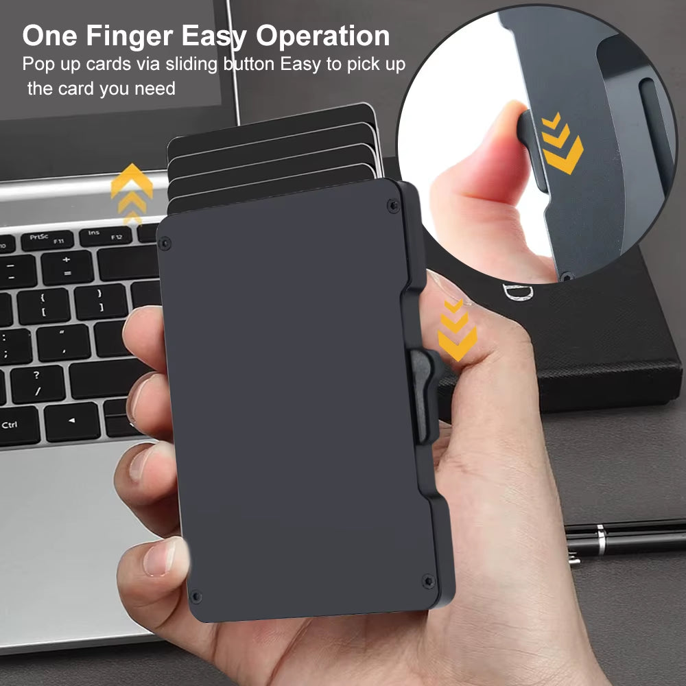 Pop up Credit Card Holder for Men, Slim Metal Wallet with Card Ejector Slide Button, RFID Blocking Minimalist Wallet for Men