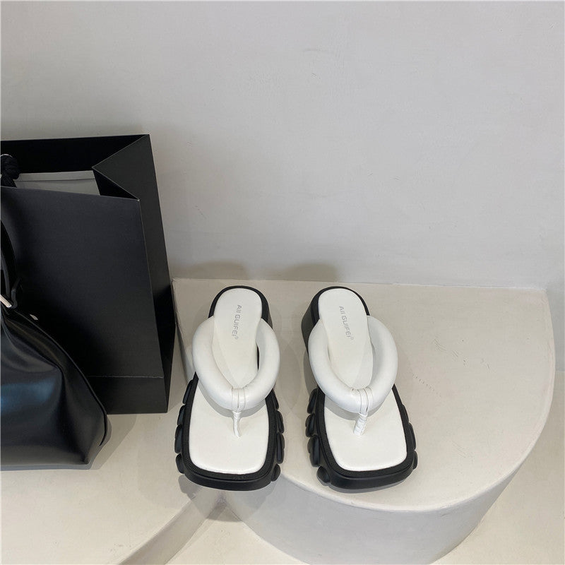 Koreansk stil sandaler med firkantet snude og sildebensmønster