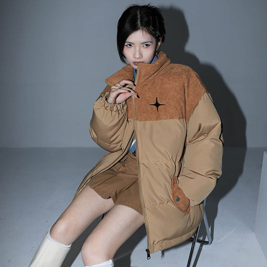 Women's Retro Stand Collar Corduroy Padded Jacket