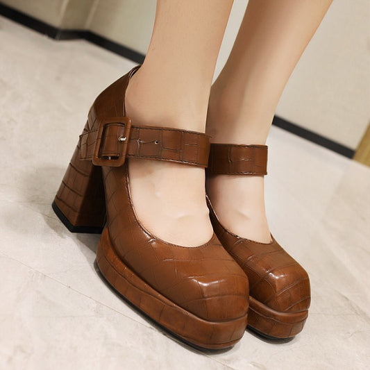 Women's Pure Color All-matching Chunky Heel High Heels