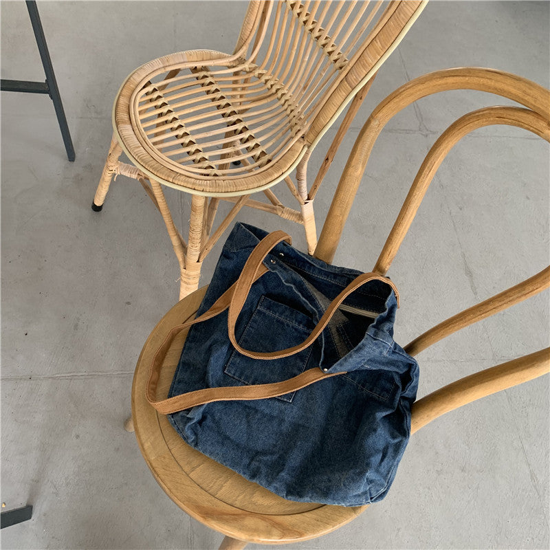 Women's Fashion Large Capacity Washed Denim Shoulder Handbag