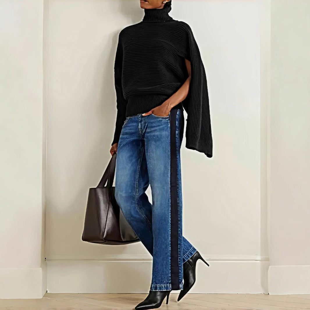 Jeans til kvinder med patchwork og farveblokke