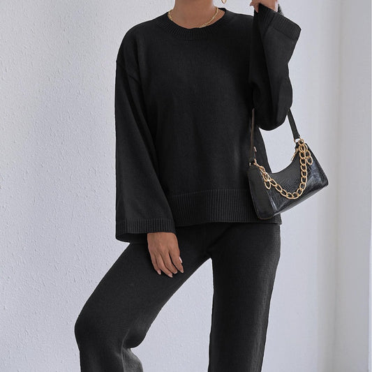 Loose Comfort And Casual Pullover Sweater Straight Wide Leg Pants Trousers Two-piece Set