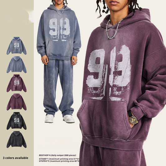 Vintage Vasket Digitaltrykt Fløjlsweater