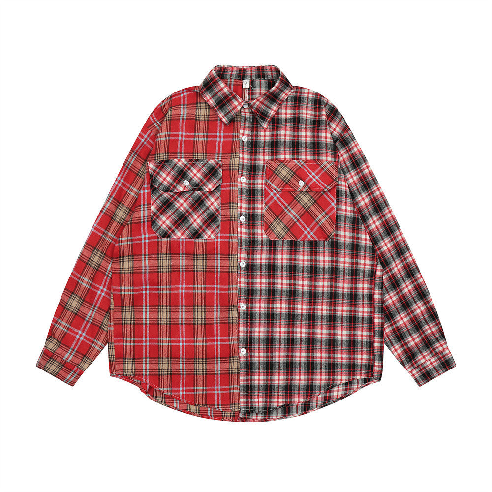 Plaid Long-sleeved Shirt Men's Trendy High Street Design Sense