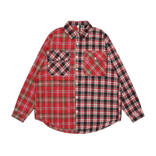 Plaid Long-sleeved Shirt Men's Trendy High Street Design Sense
