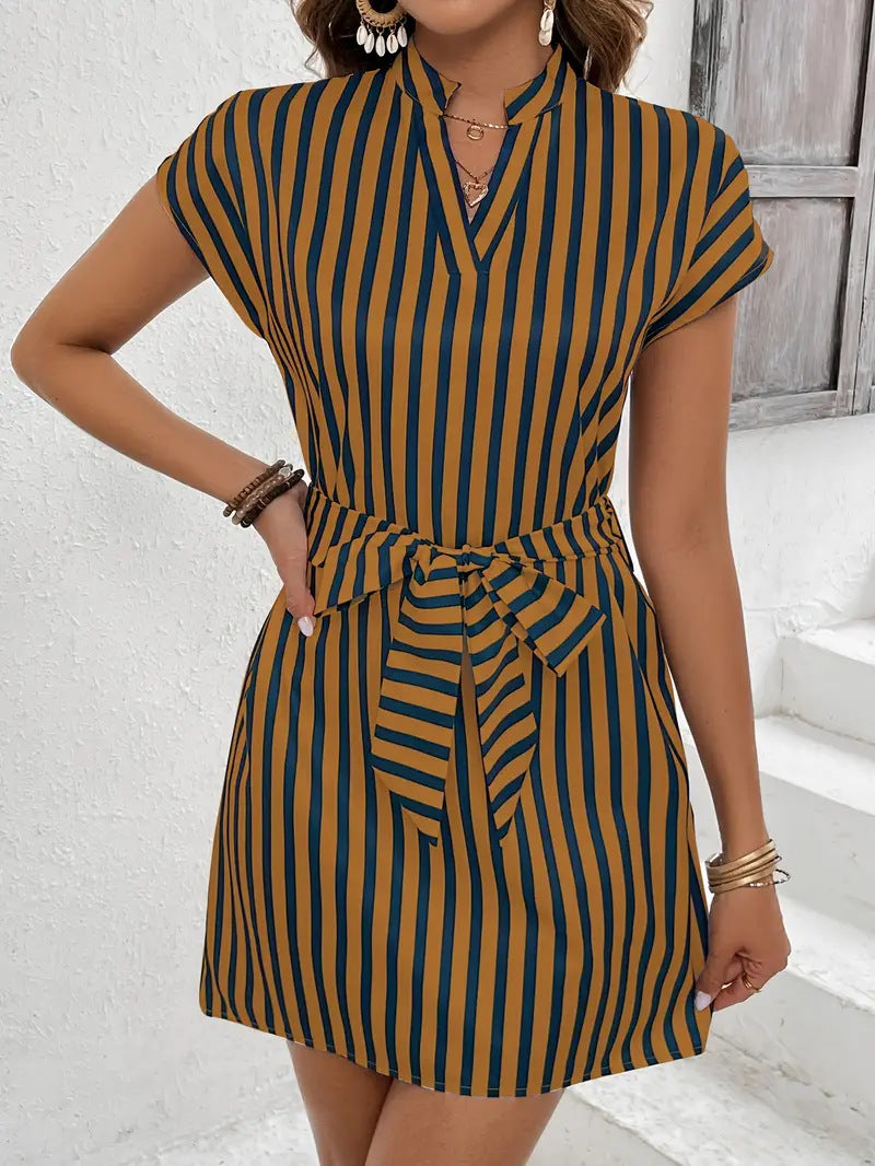 Womens Stylish Sleeveless Striped Tie-up Dress
