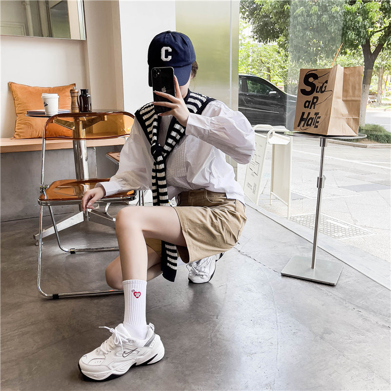 Letter Love Solid Color Couple Medium Stockings Ins Tidy High Stockings For Men