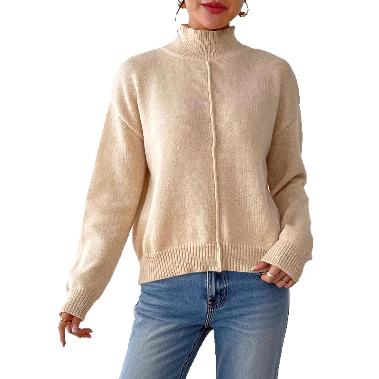 Casual European And American Autumn And Winter Solid Color Base Sweater