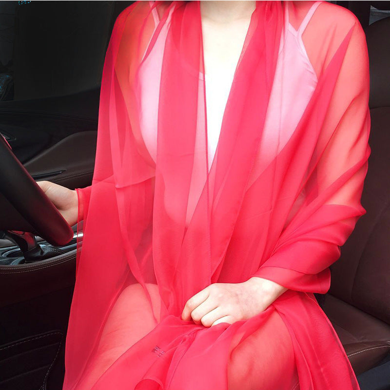 Thin Versatile Solid Color Beach Towel Chiffon Sunscreen Shawl Scarf