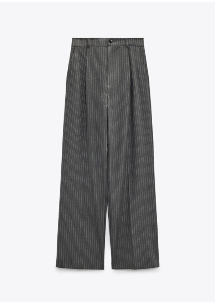 Casual Zipper And Button Closure Front Pleated Design High Waist Trousers