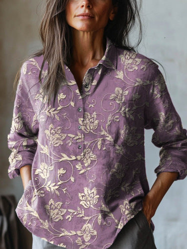 Summer Women's Fashion Printed Long-sleeved Shirt