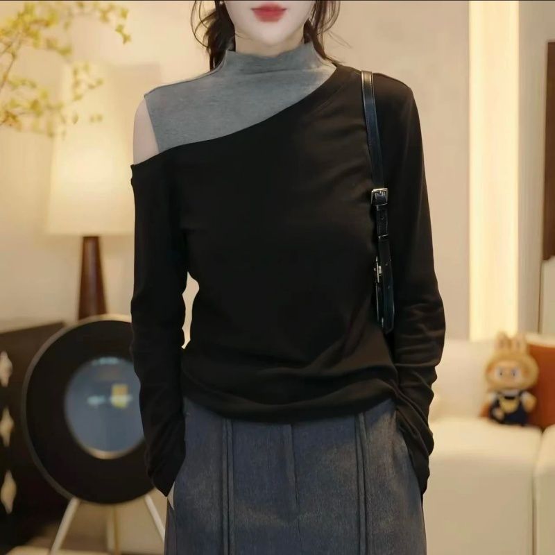 Patchwork Color-block Slimming Faux Two-piece Top