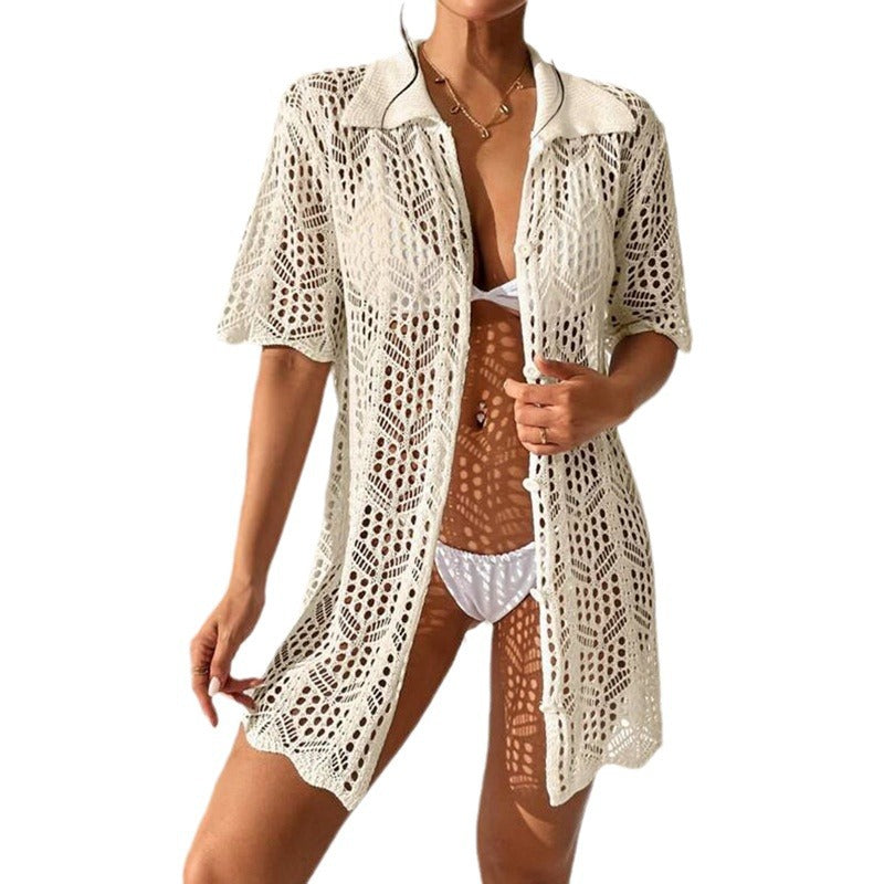 Solid Color Knitted Beach Bikini Swimsuit