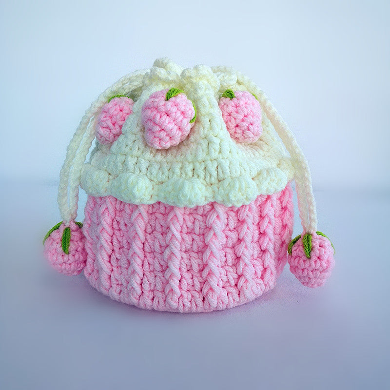 Strawberry Cake Woven Bucket Bag