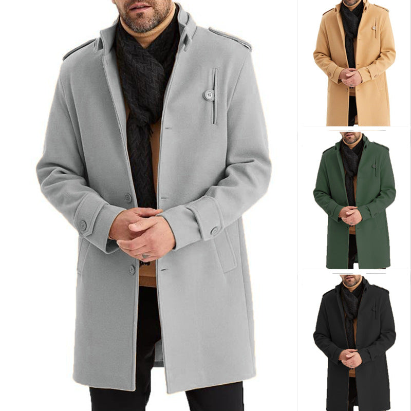 Men's Fashion Single-Breasted Mid-Length Epaulette Jacket