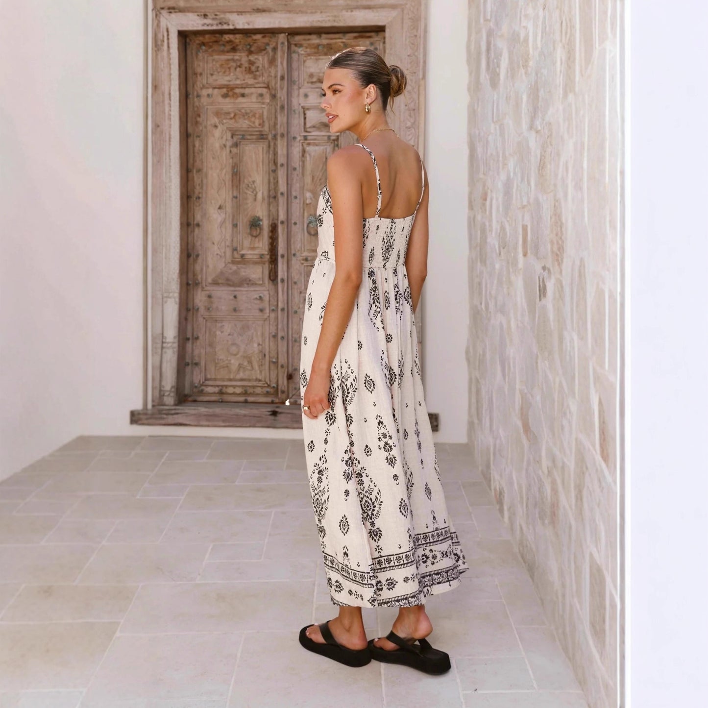 Fashionable Printed Casual Linen Sundress Skirt