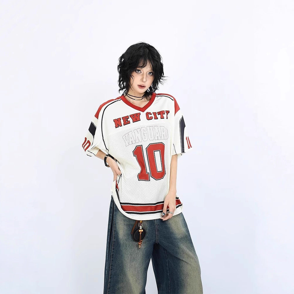 Women's American Retro Printed Baseball Uniform Short Sleeve