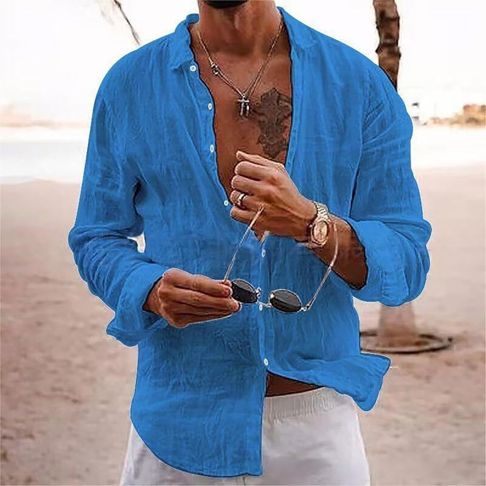 Men's Casual Cotton And Linen Solid Color Shirt