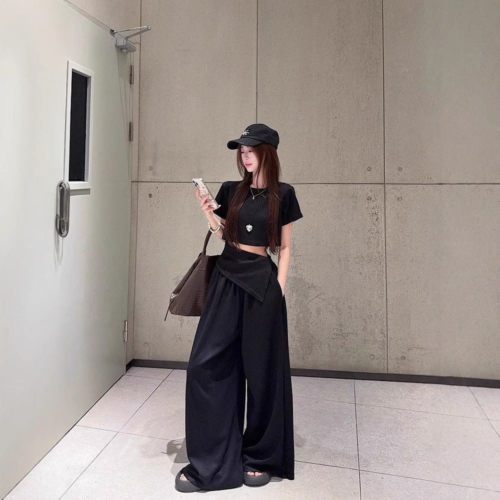 Top T-shirt And Loose-fitting Wide-leg Pants Set