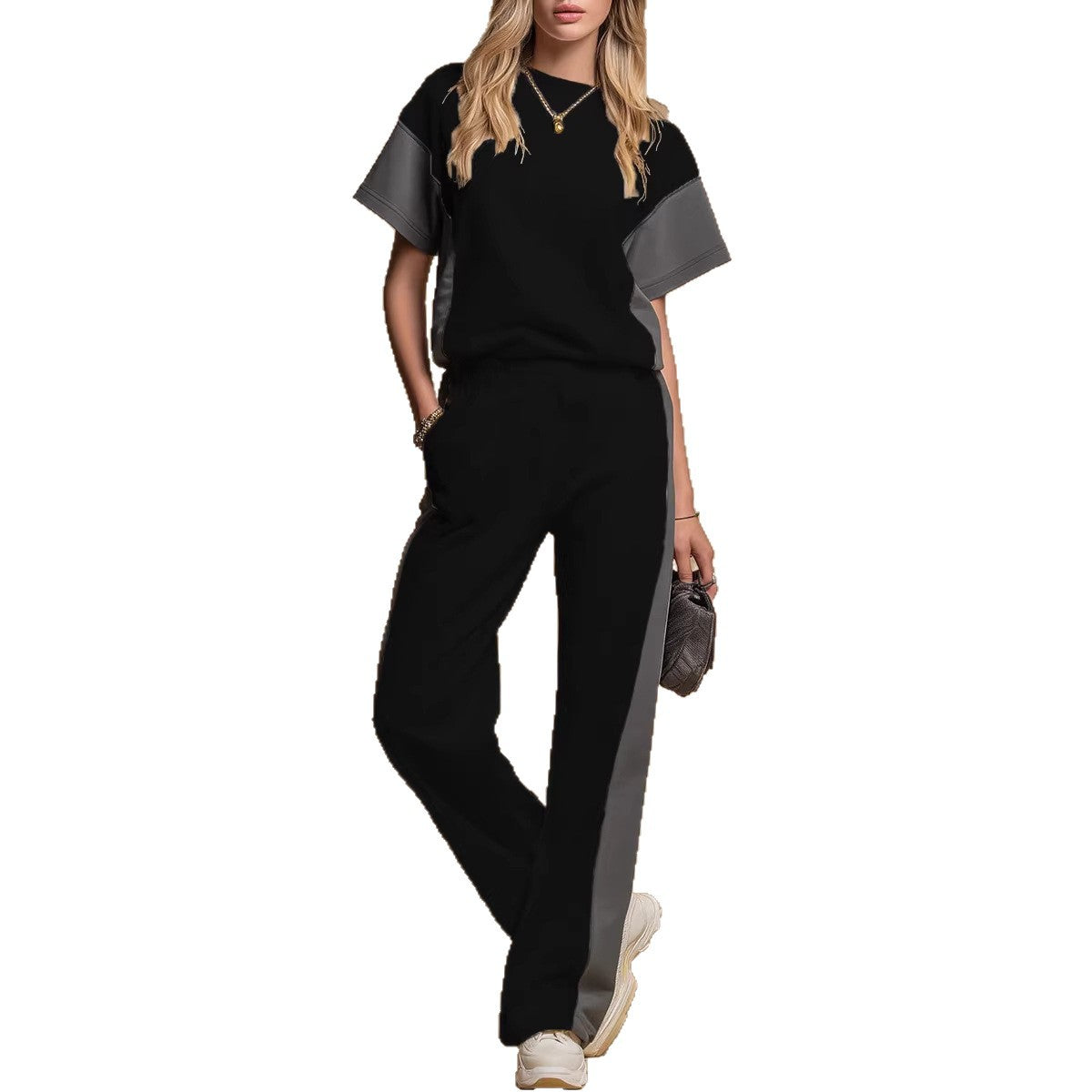 Stylish Minimalist And Relaxed Fit Womens Short Sleeve Set