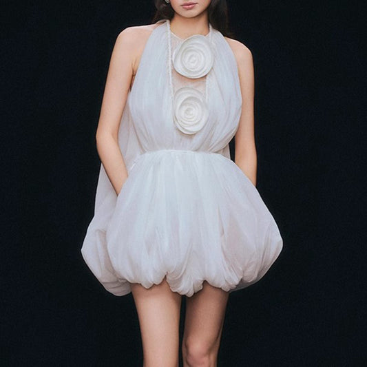 Retro French Boudoir Style Light Luxury Sleeveless Puffy Mini Skirt