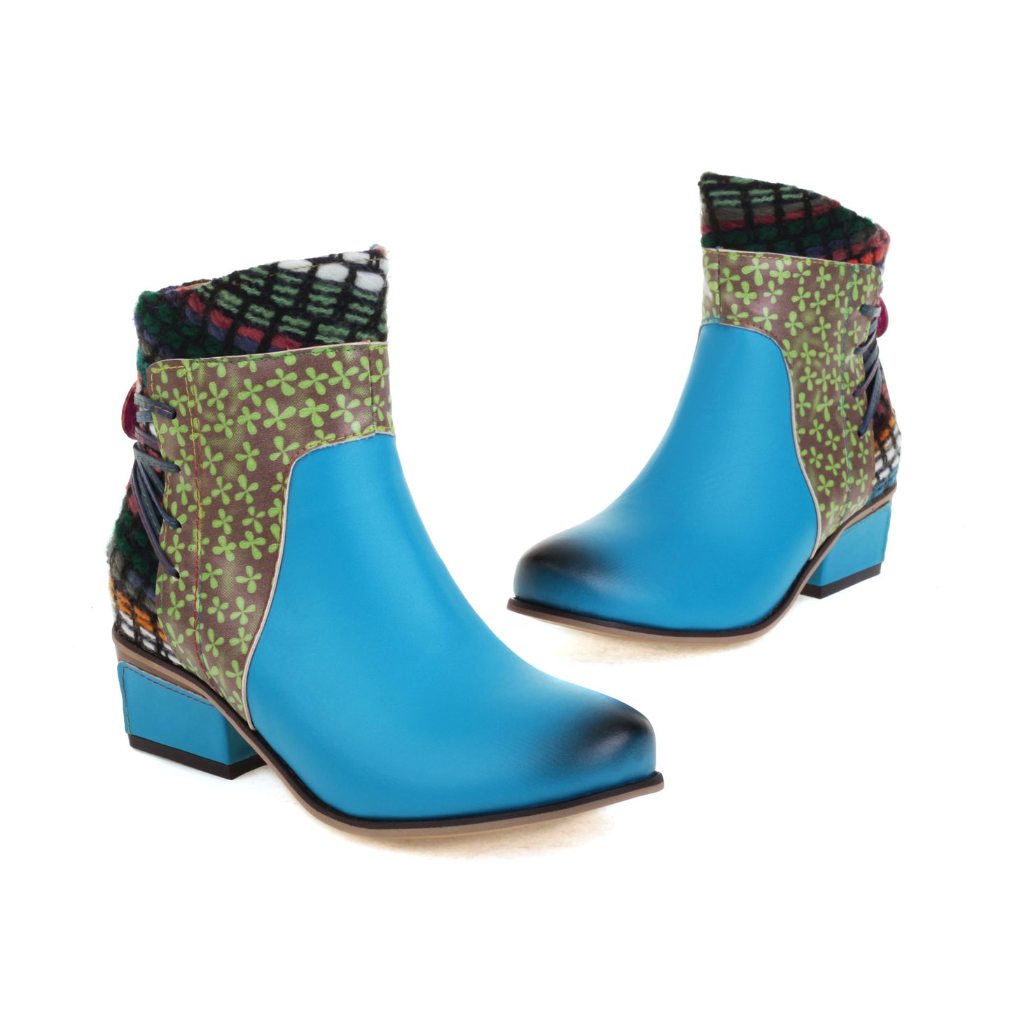 Mid-heel Round Toe 40-43 Side Zipper Low Tube Color Matching Women's Boots