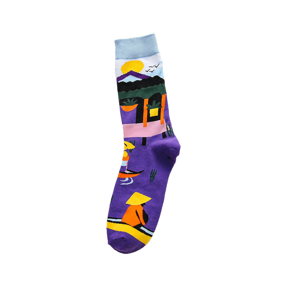 Street Skateboard Ladies Socks Oil Painting