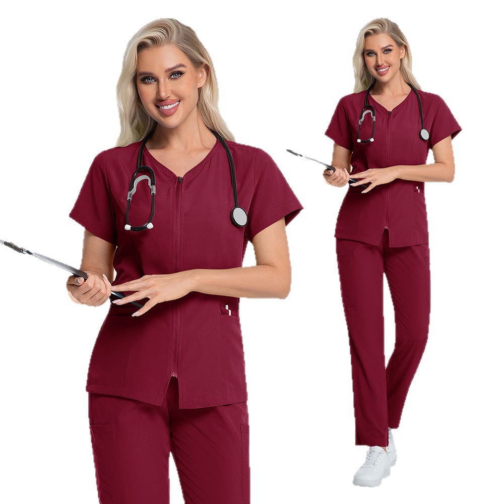 V-neck High-elasticity Scrub Top And Pants Set For Medical And Lab Use