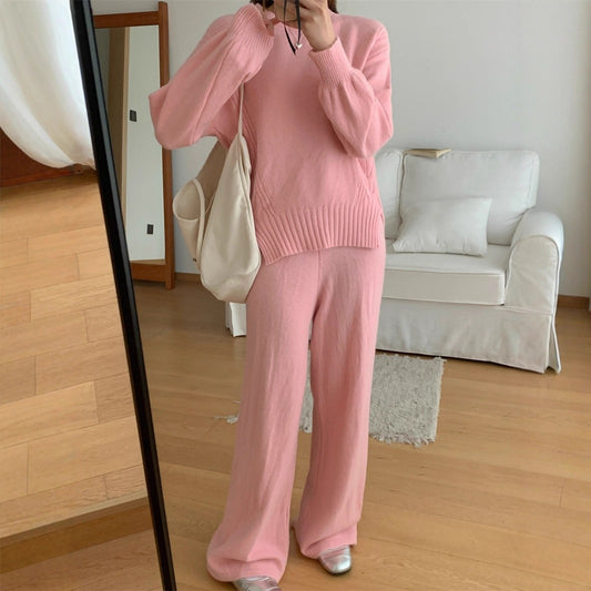 Women's Knitted Sweater Straight Wide-leg Pants Suit New Western Style