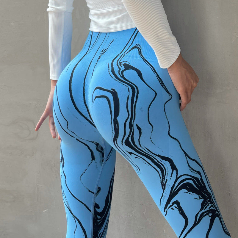 Seamless Peach Hip Yoga Pants Tie Dye Line High Waist