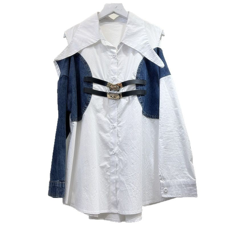 Stilfuld color-block off-shoulder bluse til kvinder i luksuskvalitet