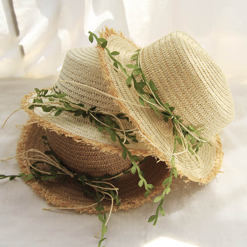 New Straw Hat Female Rattan Bow Sun Summer