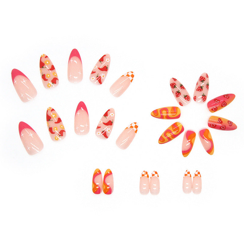Pointed Nail Drop Shape Nail Tip Cute Fruits And Vegetables 24 Pieces Boxed