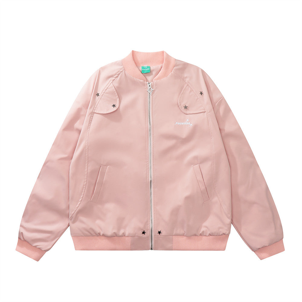 Men's Ins Loose Long Sleeve Solid Color Spring And Autumn Mechanical Style Pilot Jacket