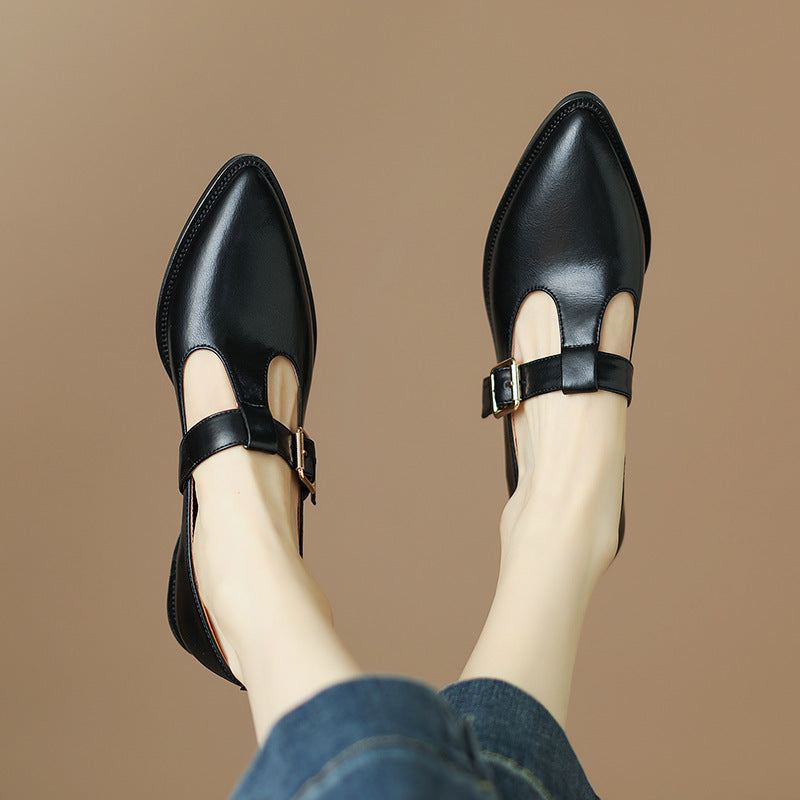 Chunky Heel New Soft Leather British Leather Shoes
