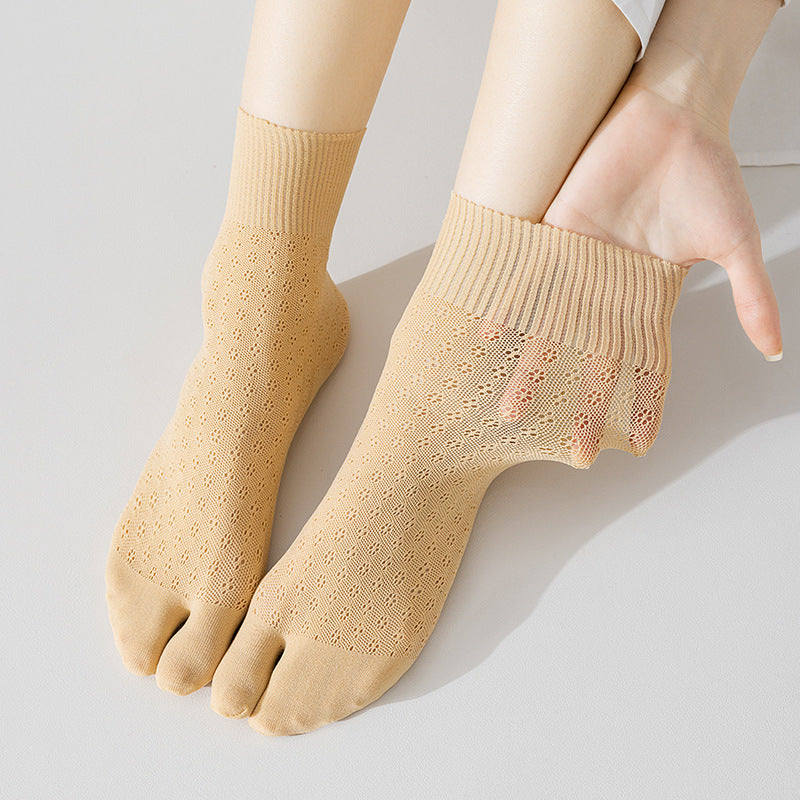 Mesh Hollow Out Two Fingers Women's Mid Tube Stockings