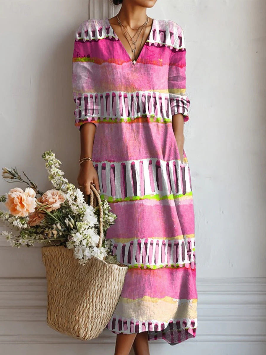 Printed V-Neck Fashionable Trendy Patchwork Womens Dress