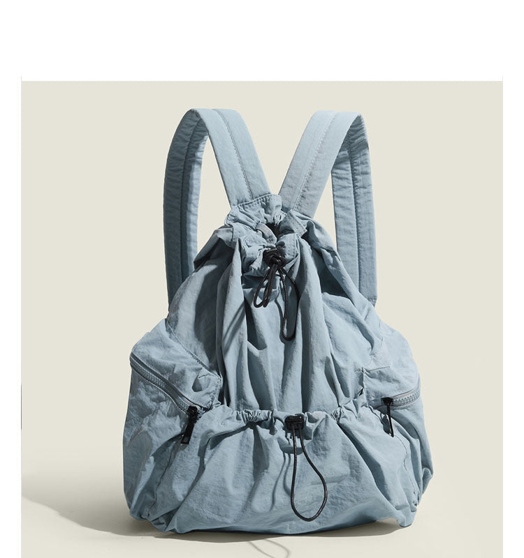 Large Capacity Student Schoolbag Casual Versatile Pleated Nylon Canvas