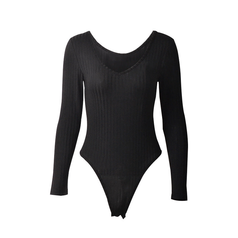 Deep V-neck Long-sleeved Pit Jumpsuit